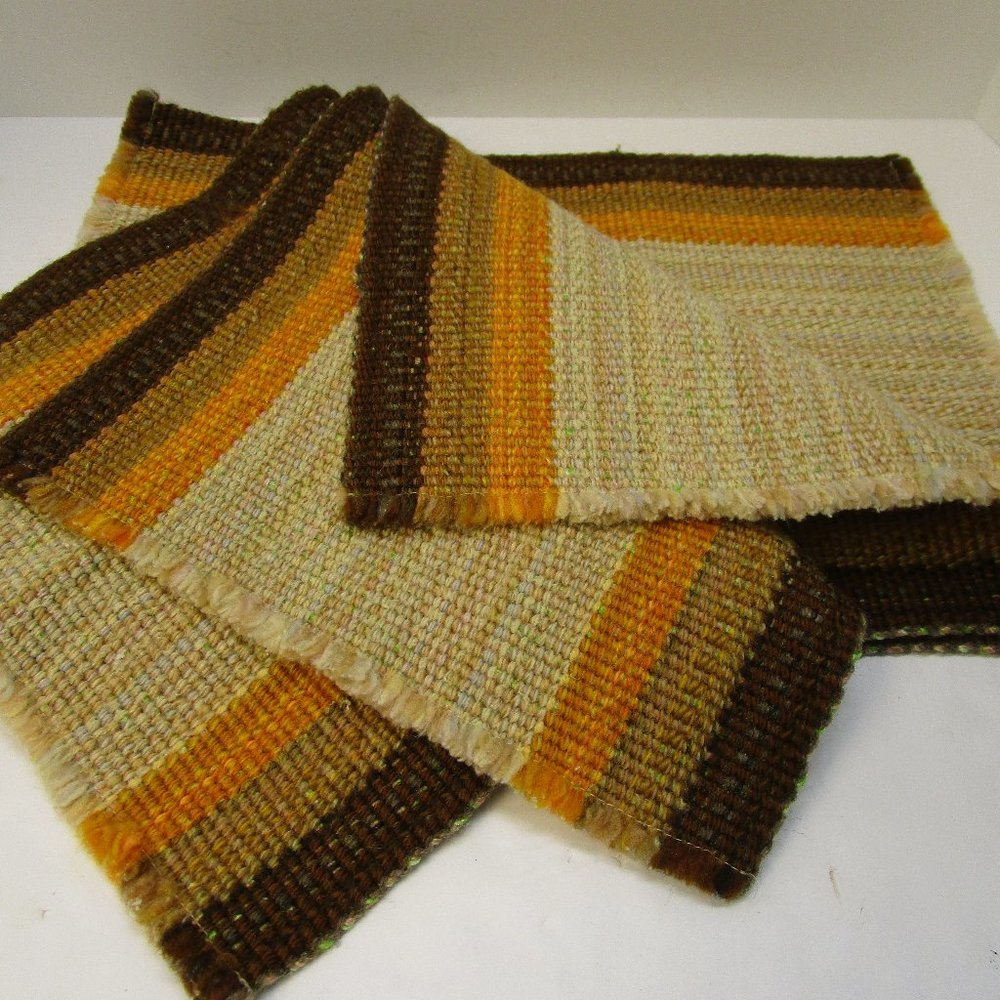 Woven Placemat Set of 4 Autumn Fall Table Mats Brown Orange Beige Fringed